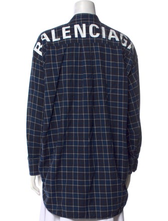 Balenciaga 2018 Plaid Print Button-Up Top