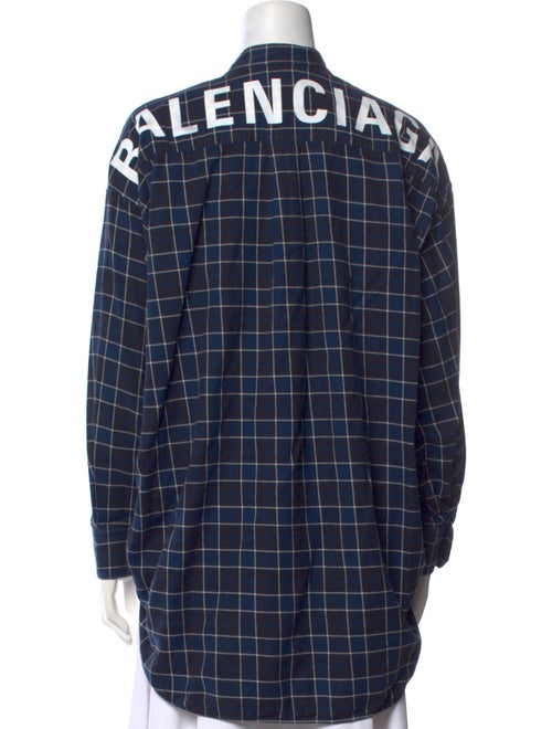 Balenciaga 2018 Plaid Print Button-Up Top