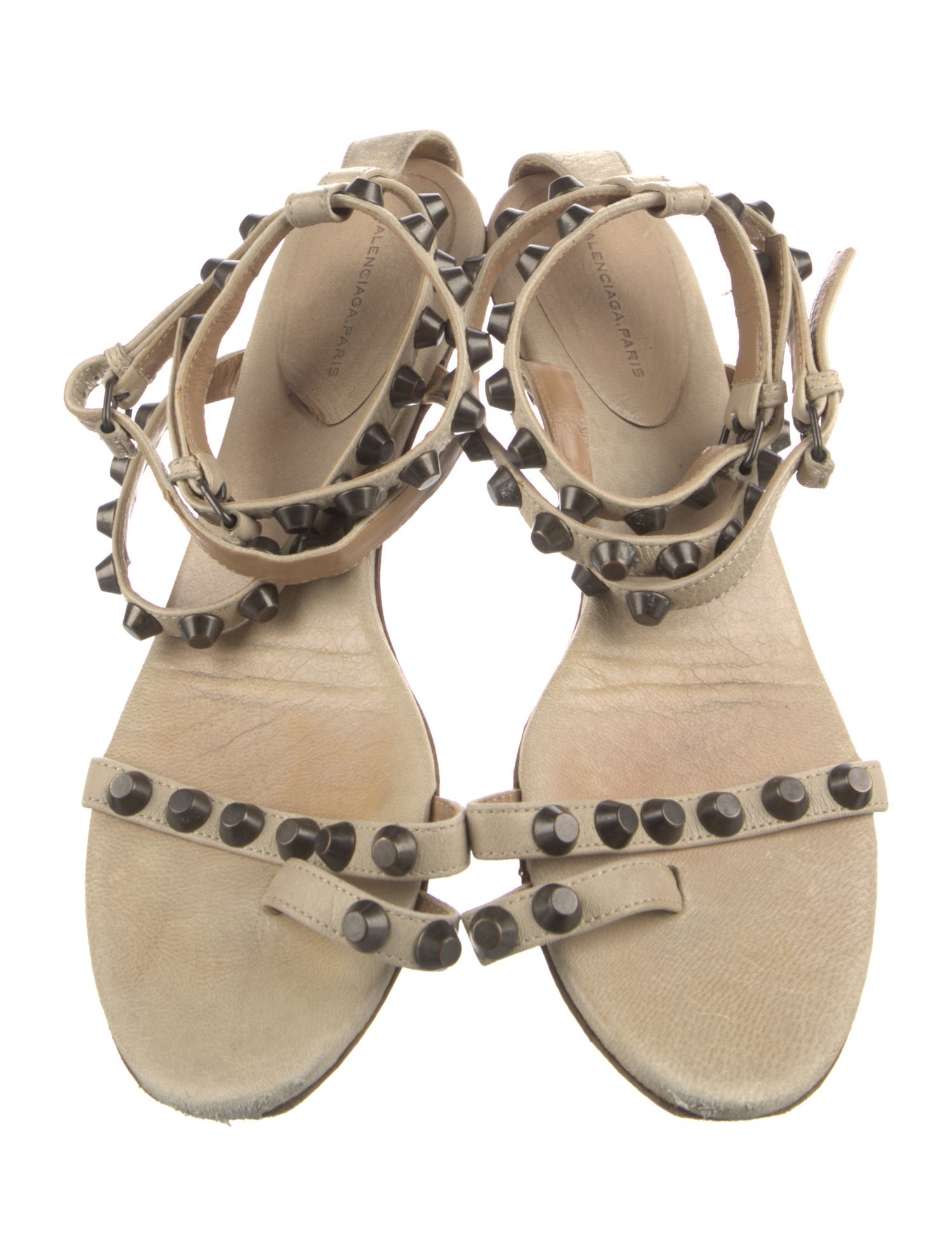 Balenciaga Leather Studded Accents T-Strap Sandals