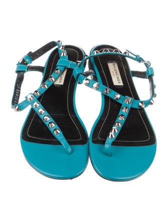 Balenciaga Leather Studded Accents T-Strap Sandals
