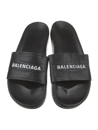 Balenciaga Leather Graphic Print Slides