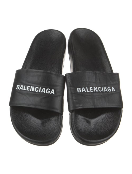 Balenciaga Leather Graphic Print Slides