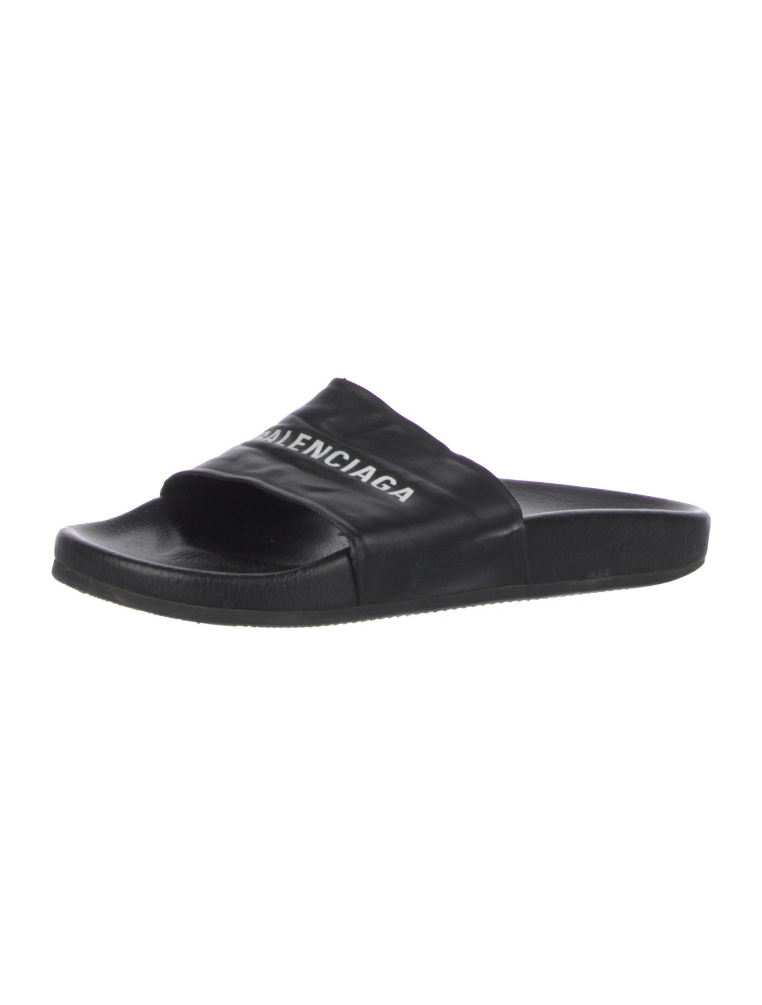 Balenciaga Signature Logo Leather Slides