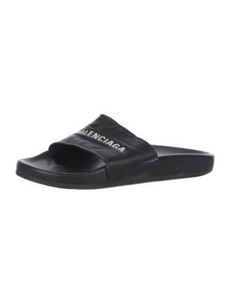 Balenciaga Signature Logo Leather Slides