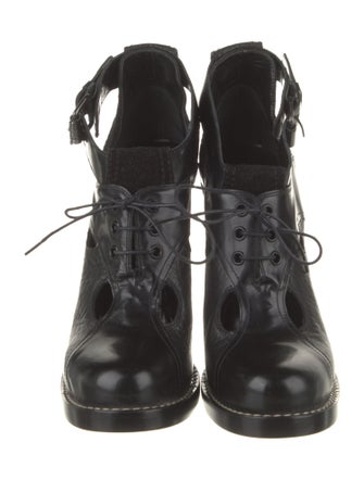 Balenciaga Leather Animal Print Lace-Up Boots