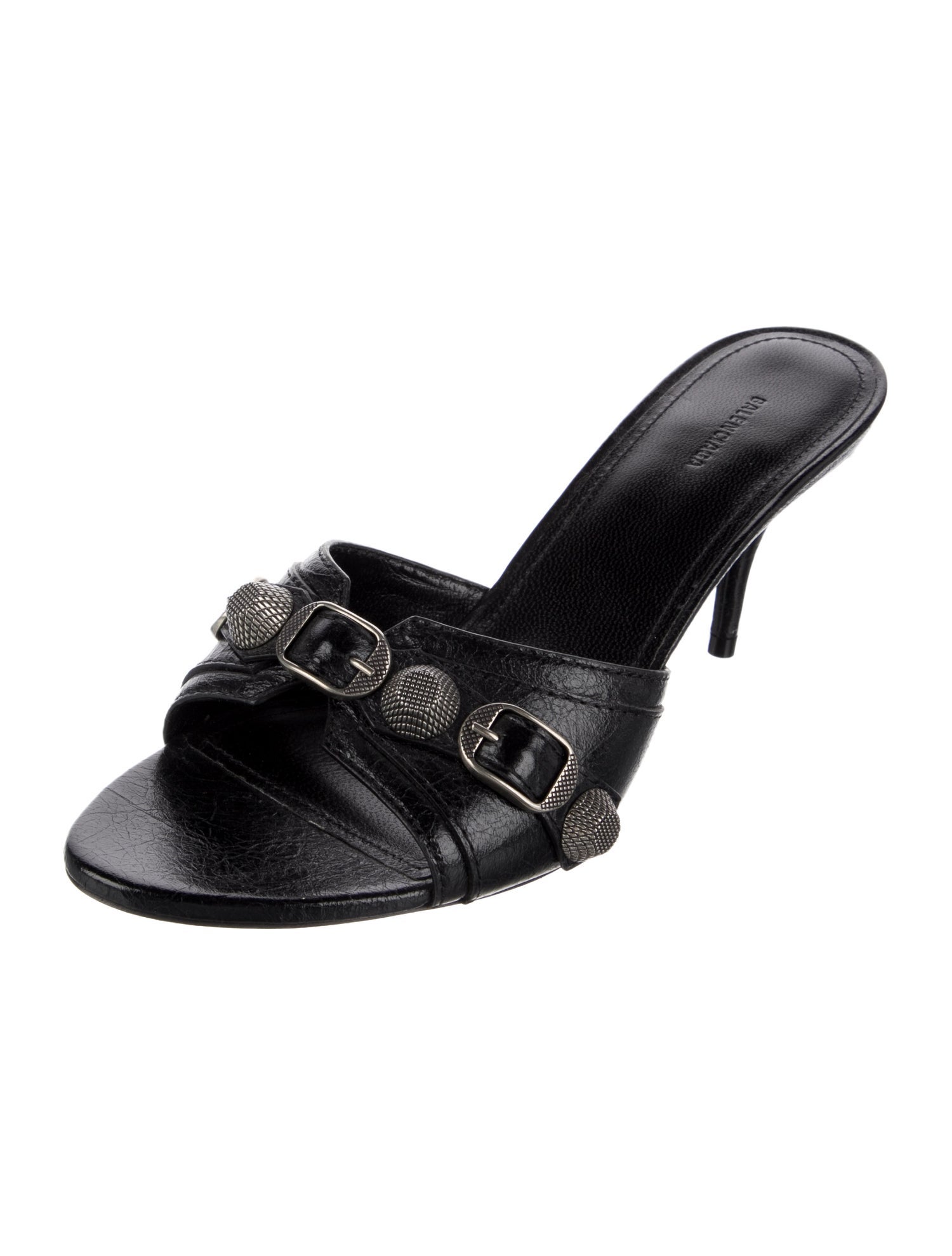 Balenciaga Leather Studded Accents Slides