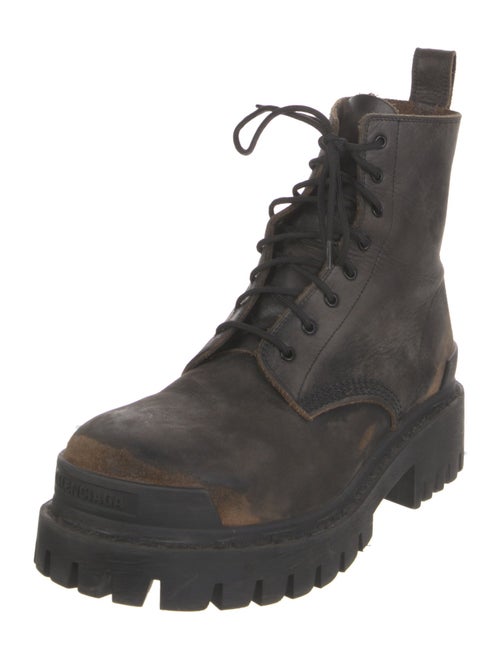 Balenciaga Leather Raw-Edge Trim Combat Boots