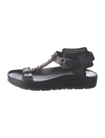 Balenciaga Leather Studded Accents T-Strap Sandals