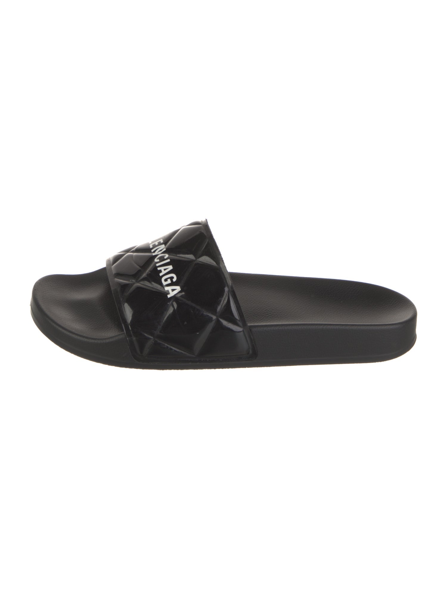 Balenciaga Patent Leather Graphic Print Slides