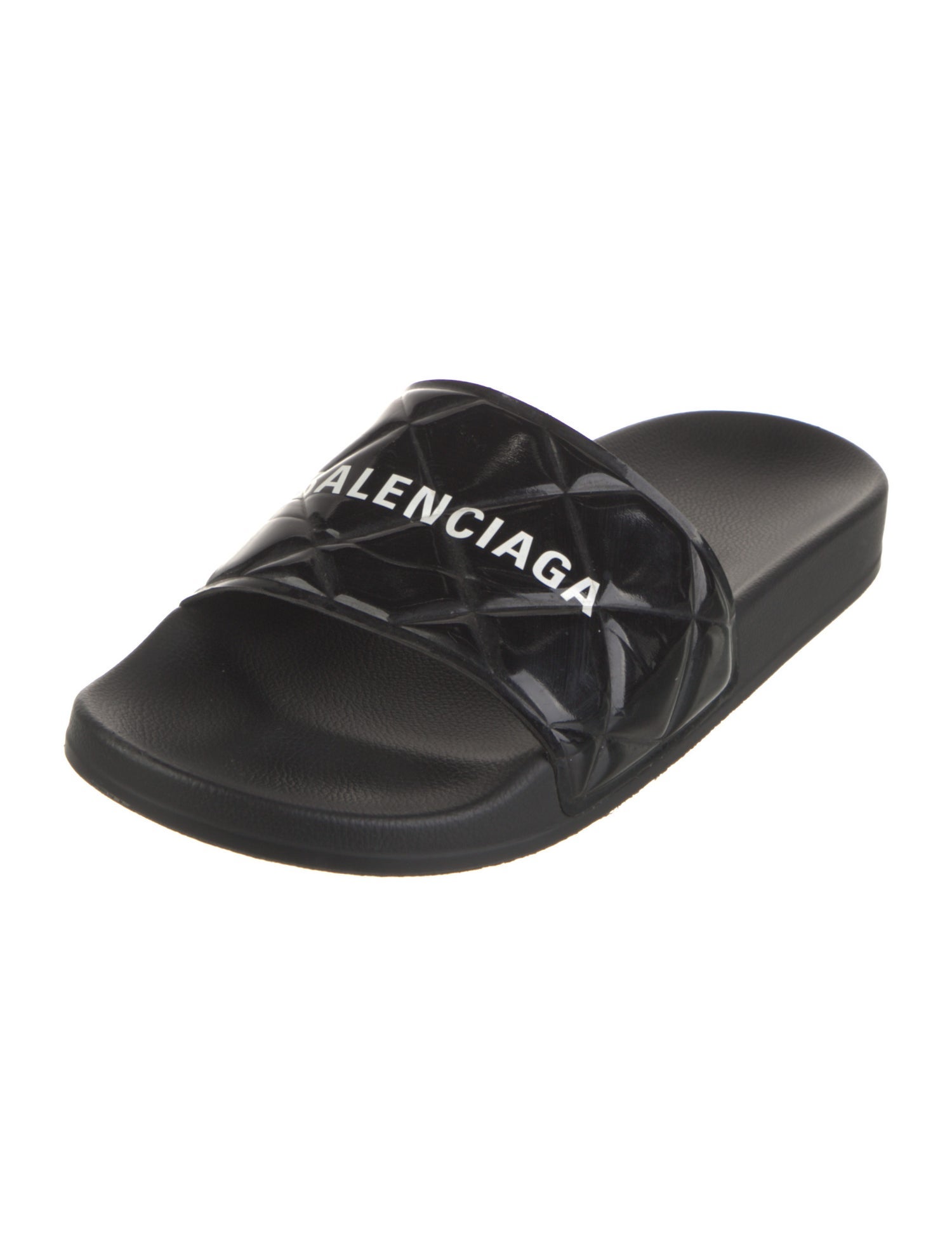 Balenciaga Patent Leather Graphic Print Slides