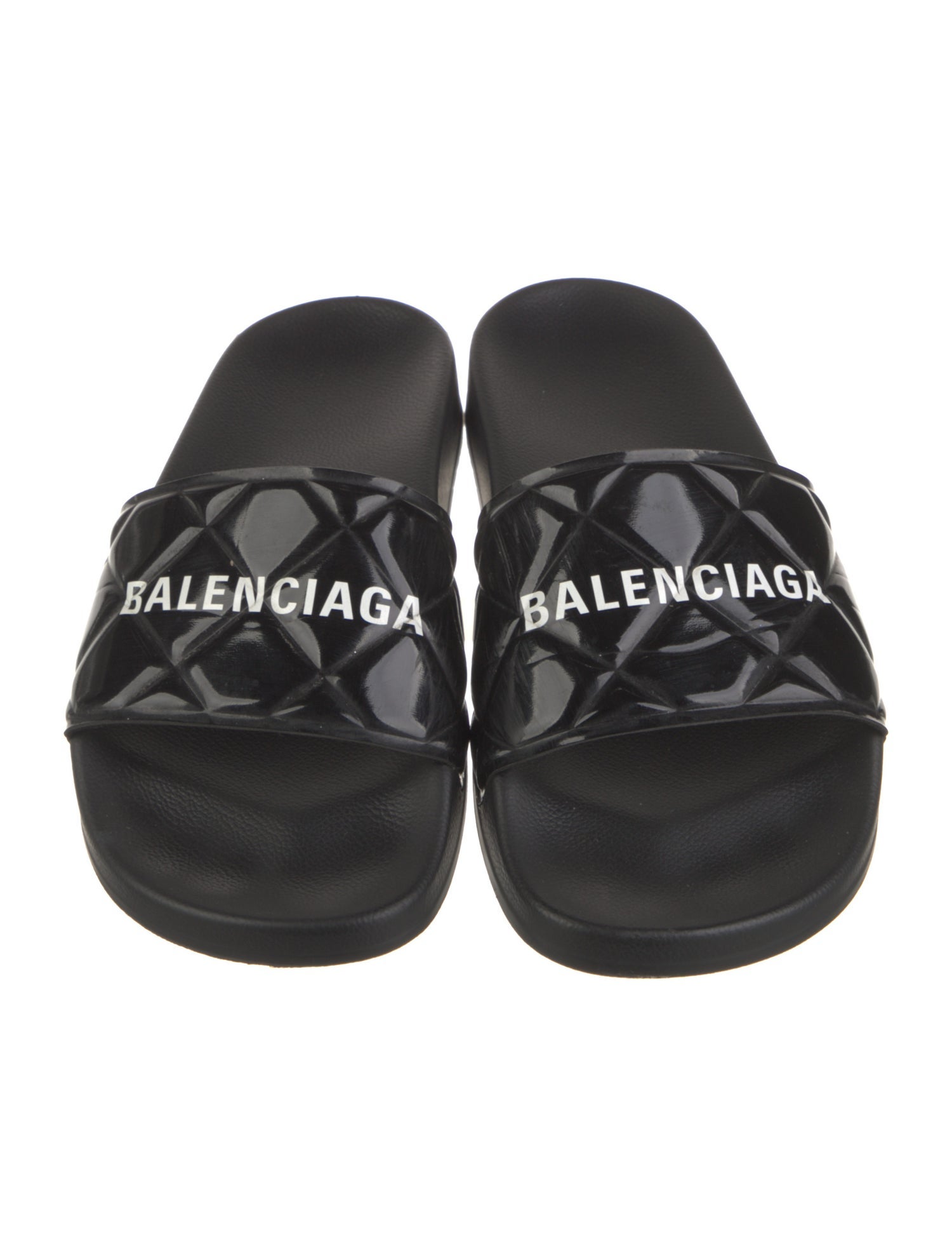 Balenciaga Patent Leather Graphic Print Slides
