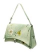 Balenciaga Leather Shiny Paper Calfskin Floral Printed Large Crush Sling Bag Green