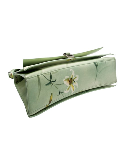 Balenciaga Leather Shiny Paper Calfskin Floral Printed Large Crush Sling Bag Green