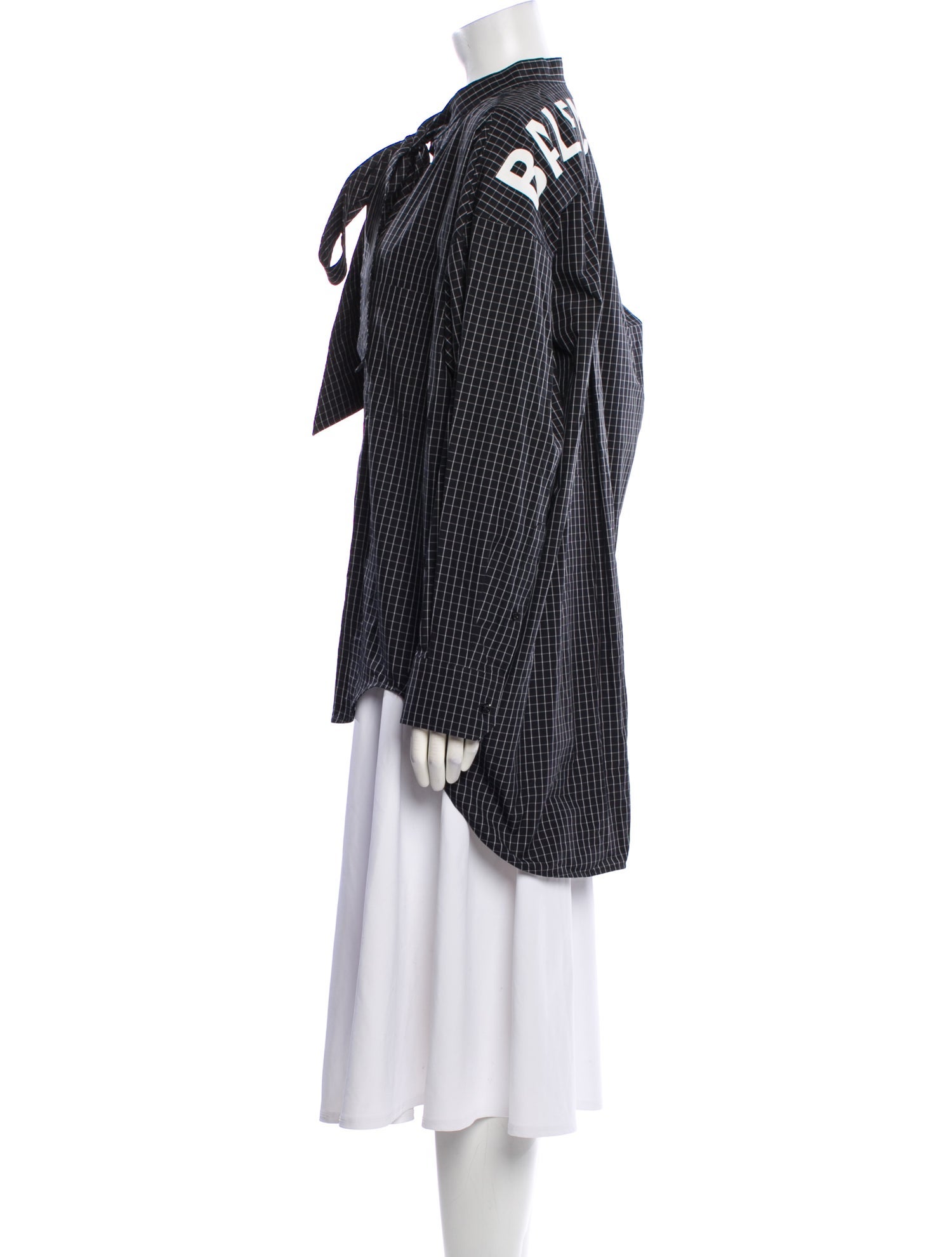 Balenciaga 2019 Plaid Print Button-Up Top