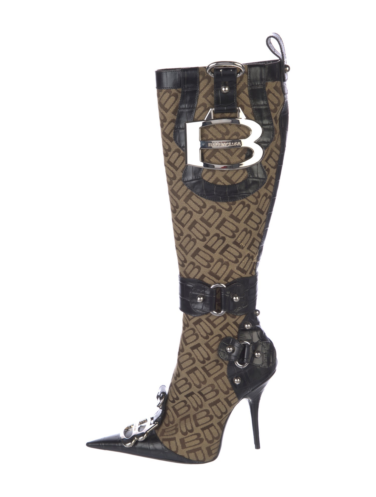Balenciaga Monogram Pattern Canvas Lace-Up Boots