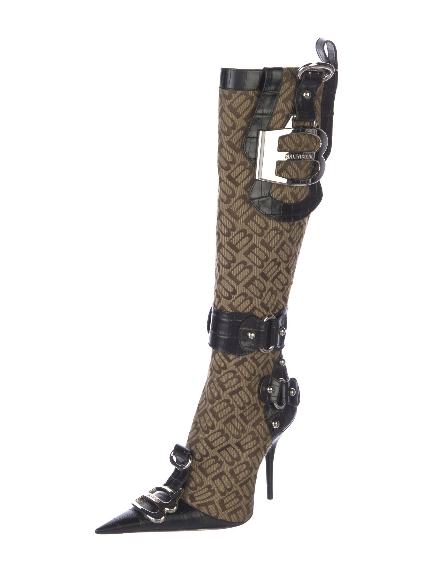 Balenciaga Monogram Pattern Canvas Lace-Up Boots