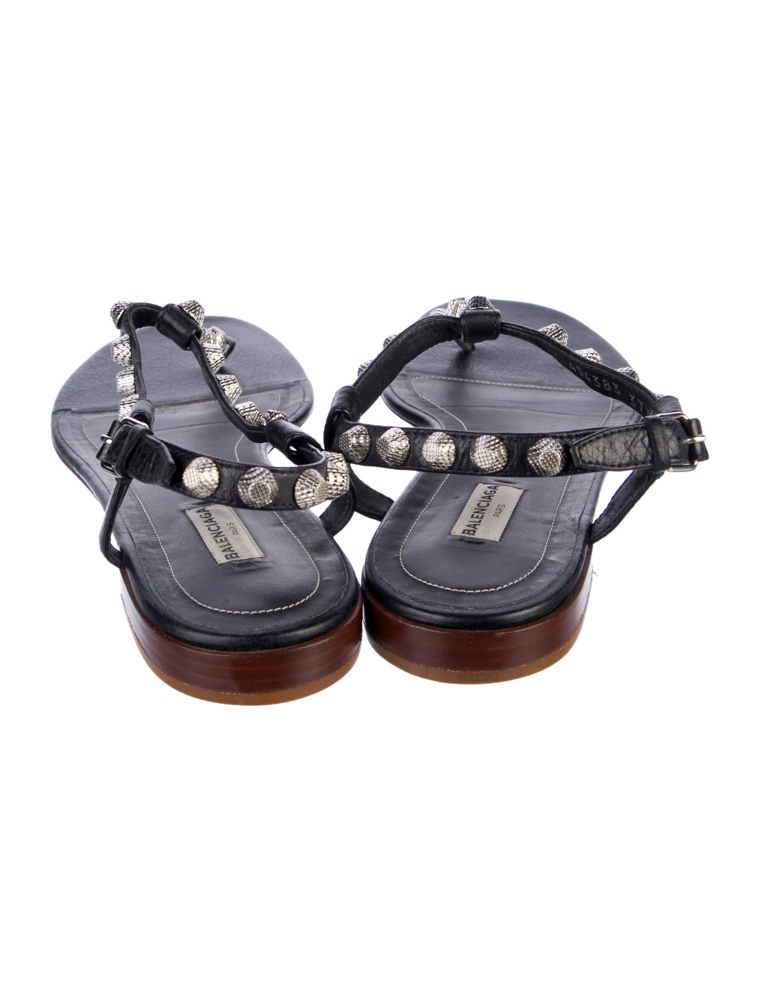 Balenciaga Leather Studded Accents T-Strap Sandals
