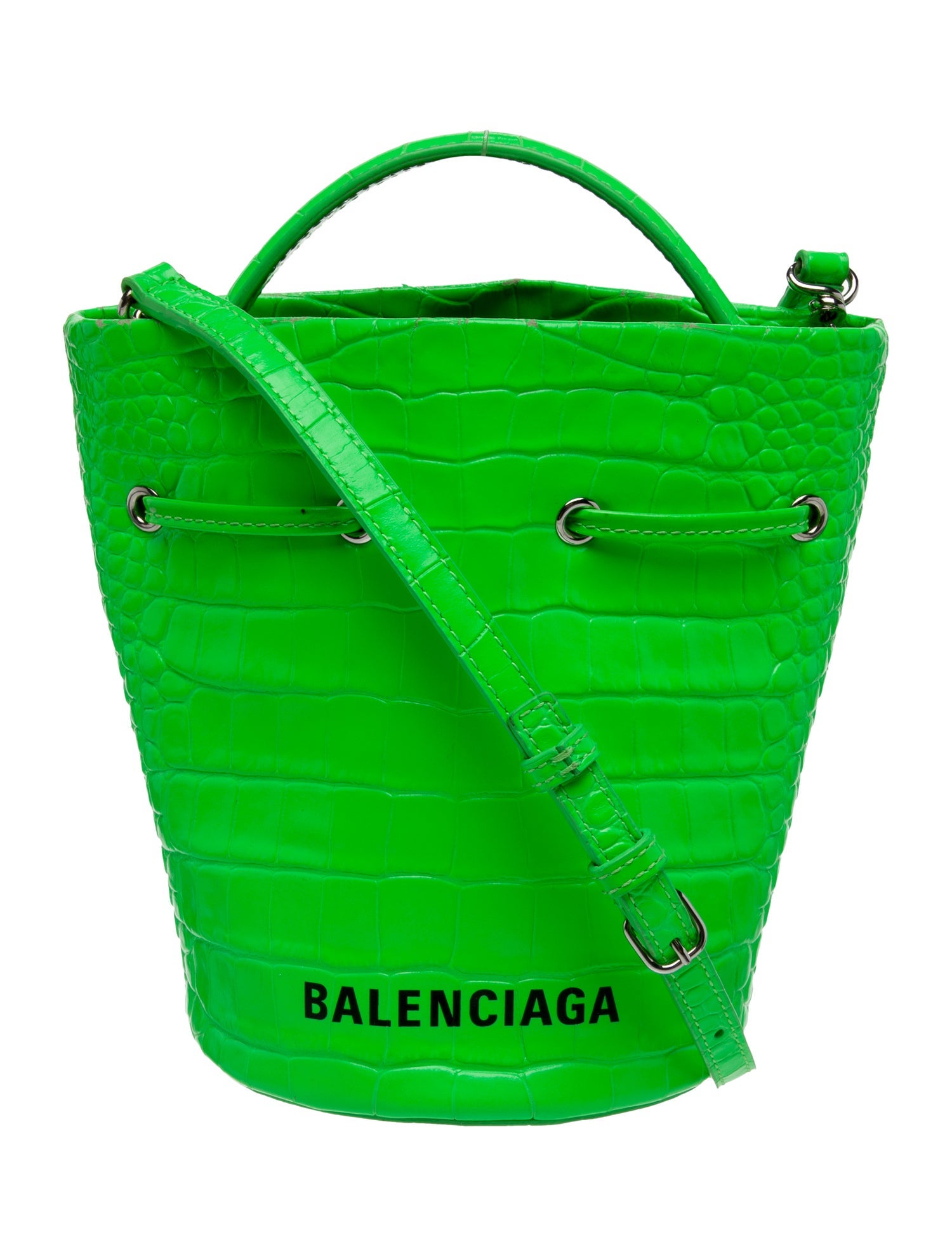 Balenciaga Embossed Leather Croc Embossed Bucket Bag XS