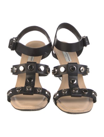 Balenciaga Leather Studded Accents T-Strap Sandals