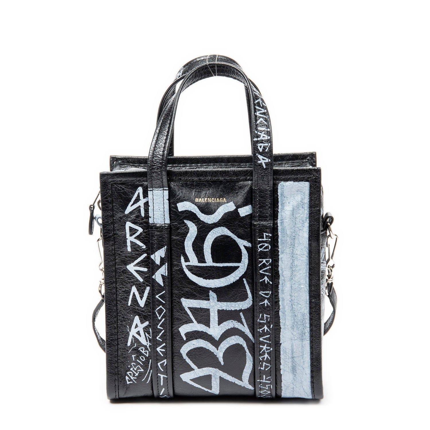 Balenciaga Leather Be Made Grafitti Shopper Tote XS