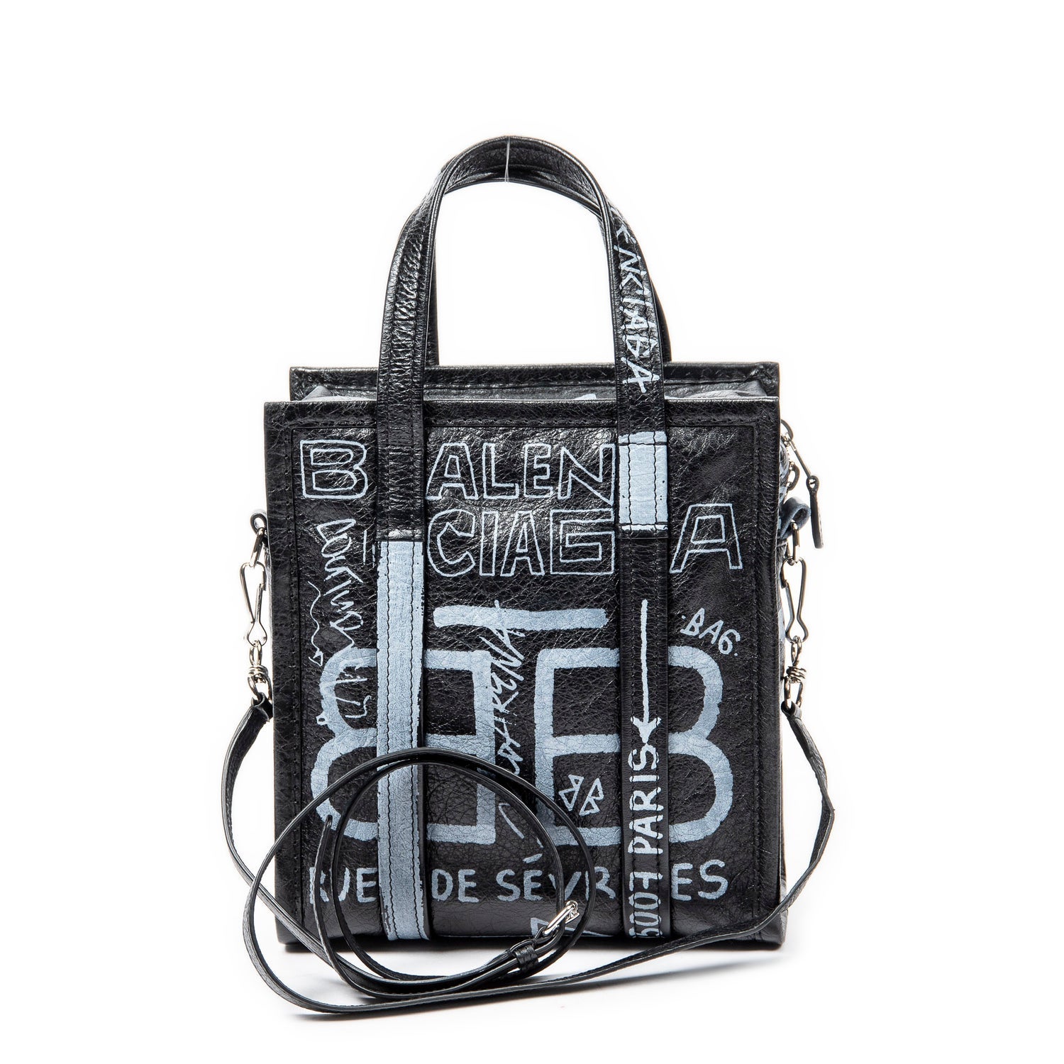 Balenciaga Leather Be Made Grafitti Shopper Tote XS