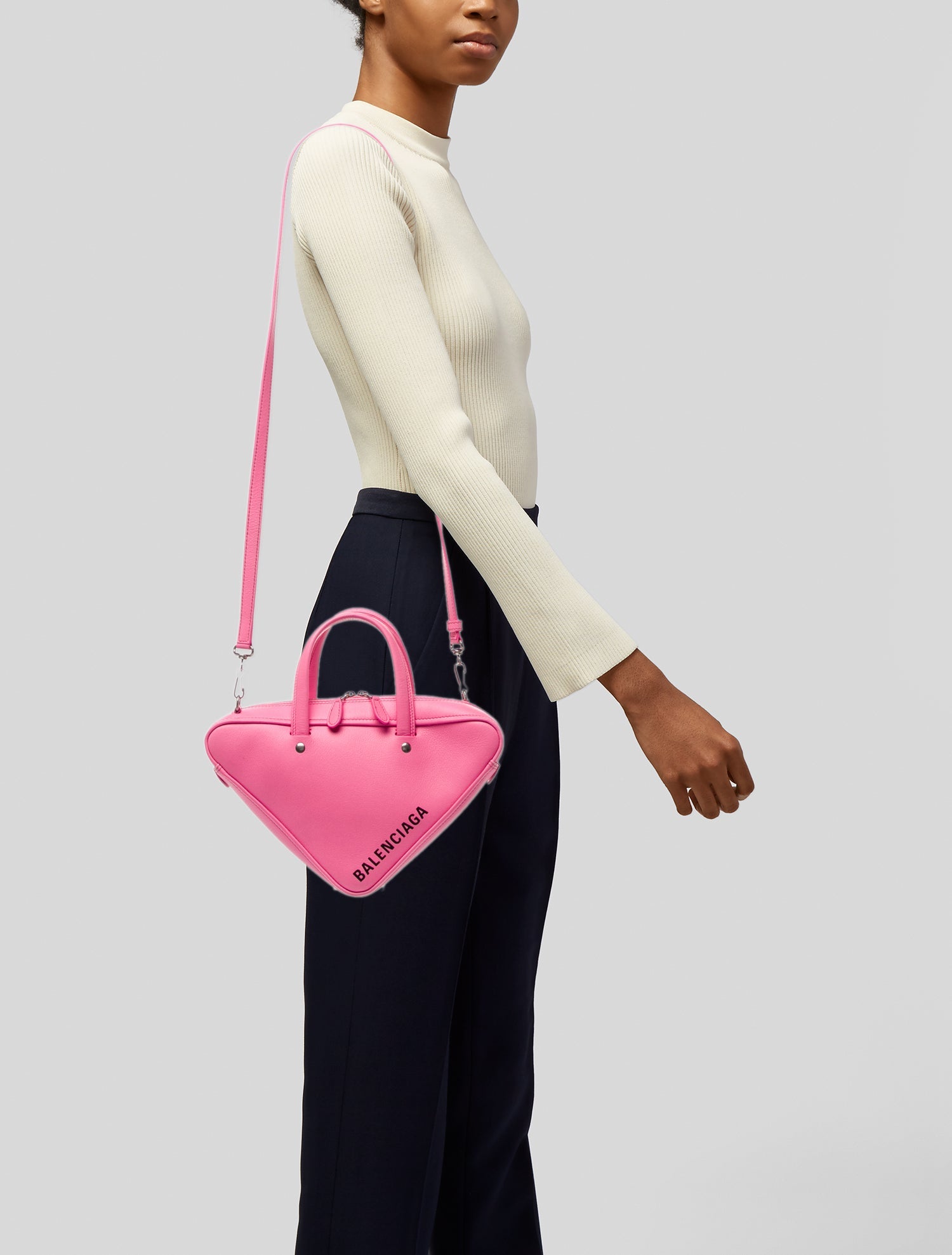 Balenciaga Leather Shiny Day Calfskin Triangle Duffle - Pink