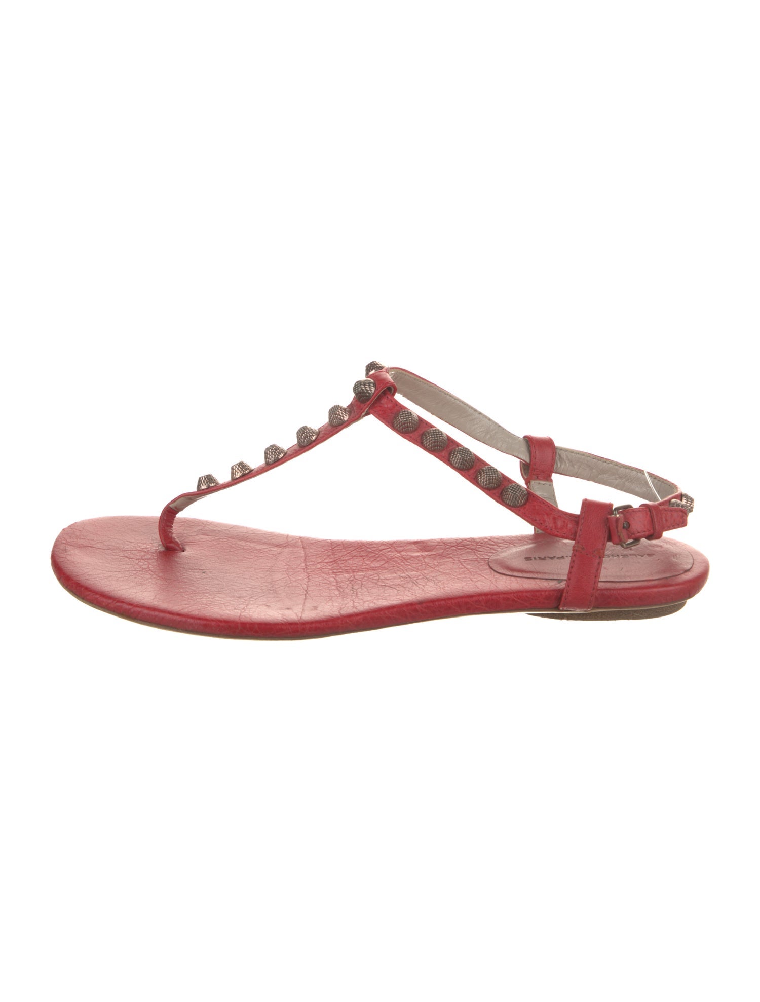 Balenciaga Leather Studded Accents T-Strap Sandals