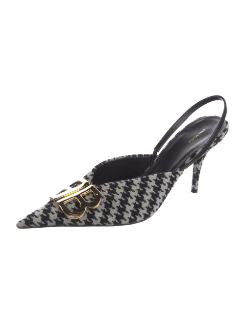 Balenciaga Wool Houndstooth Print Slingback Pumps