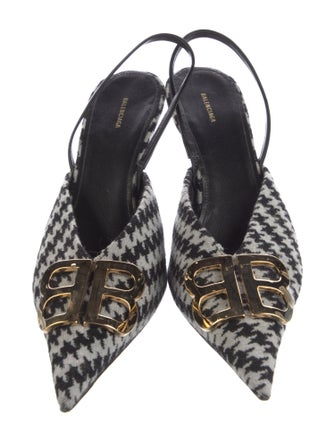 Balenciaga Wool Houndstooth Print Slingback Pumps