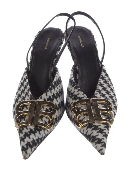 Balenciaga Wool Houndstooth Print Slingback Pumps