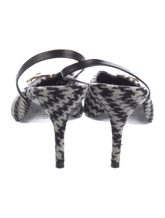 Balenciaga Wool Houndstooth Print Slingback Pumps