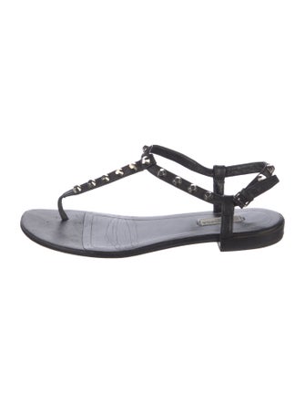 Balenciaga Leather Studded Accents T-Strap Sandals