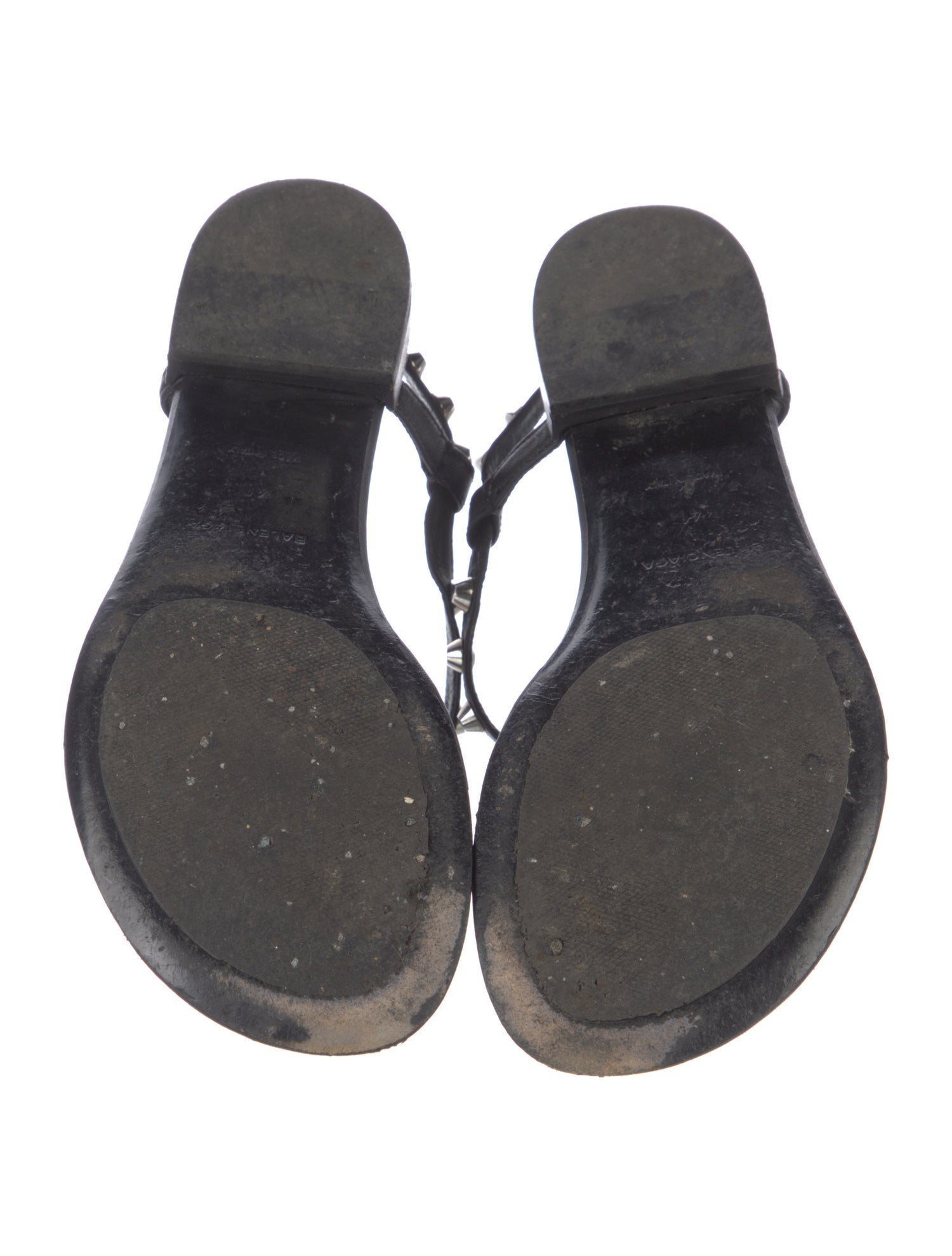 Balenciaga Leather Studded Accents T-Strap Sandals