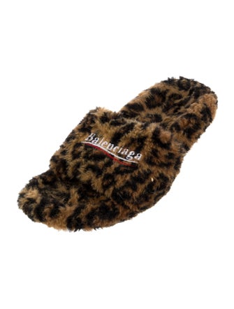 Balenciaga Faux Fur Animal Print Slides