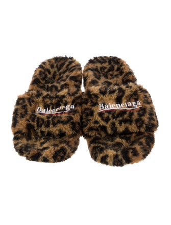 Balenciaga Faux Fur Animal Print Slides