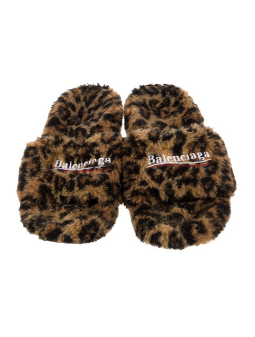 Balenciaga Faux Fur Animal Print Slides