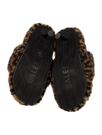 Balenciaga Faux Fur Animal Print Slides