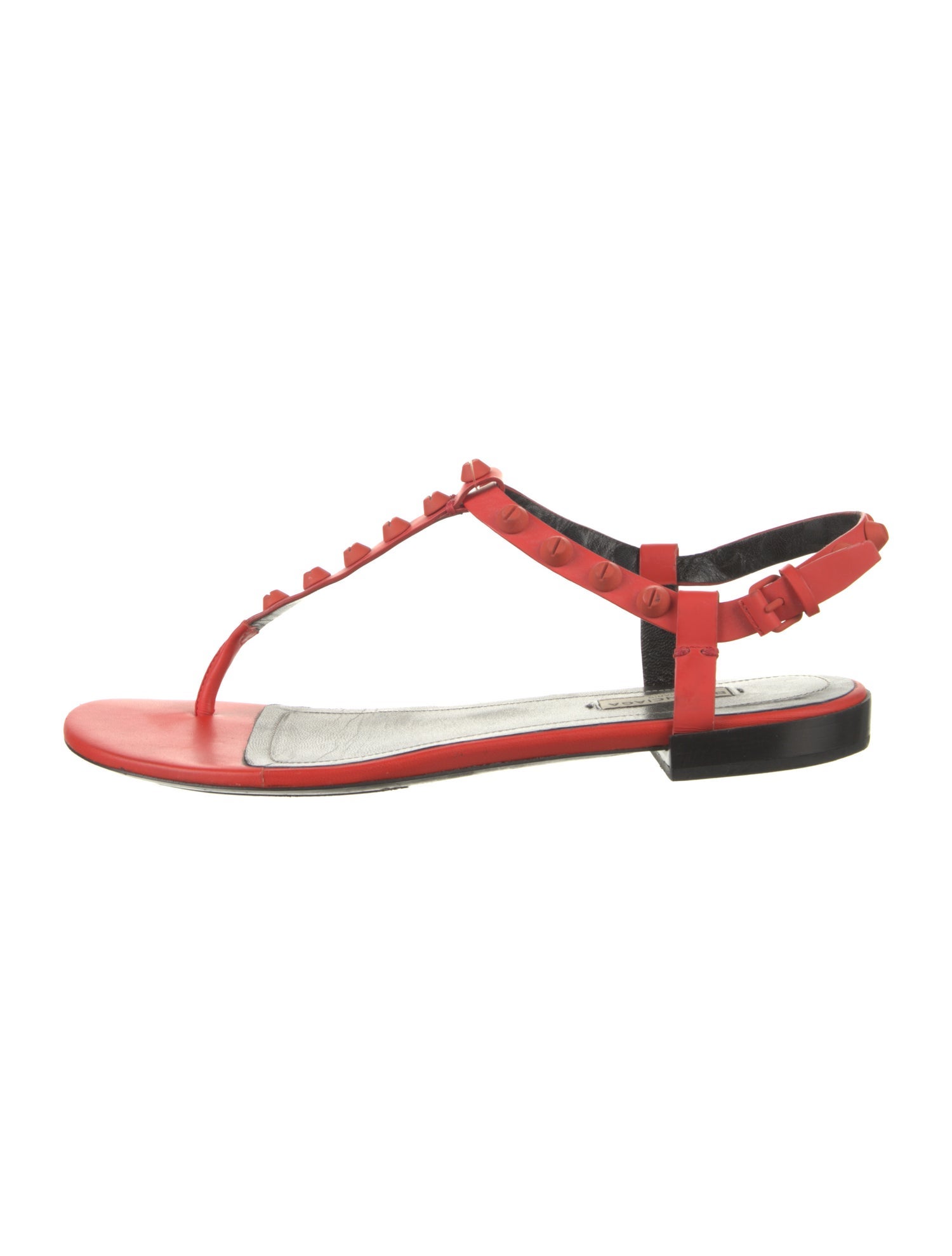 Balenciaga Leather Studded Accents T-Strap Sandals