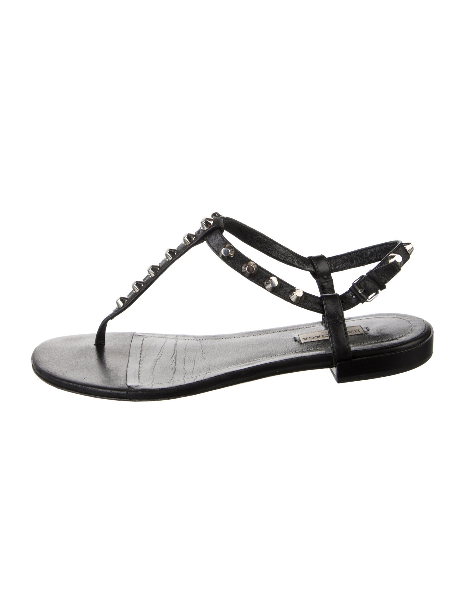 Balenciaga Leather Studded Accents T-Strap Sandals
