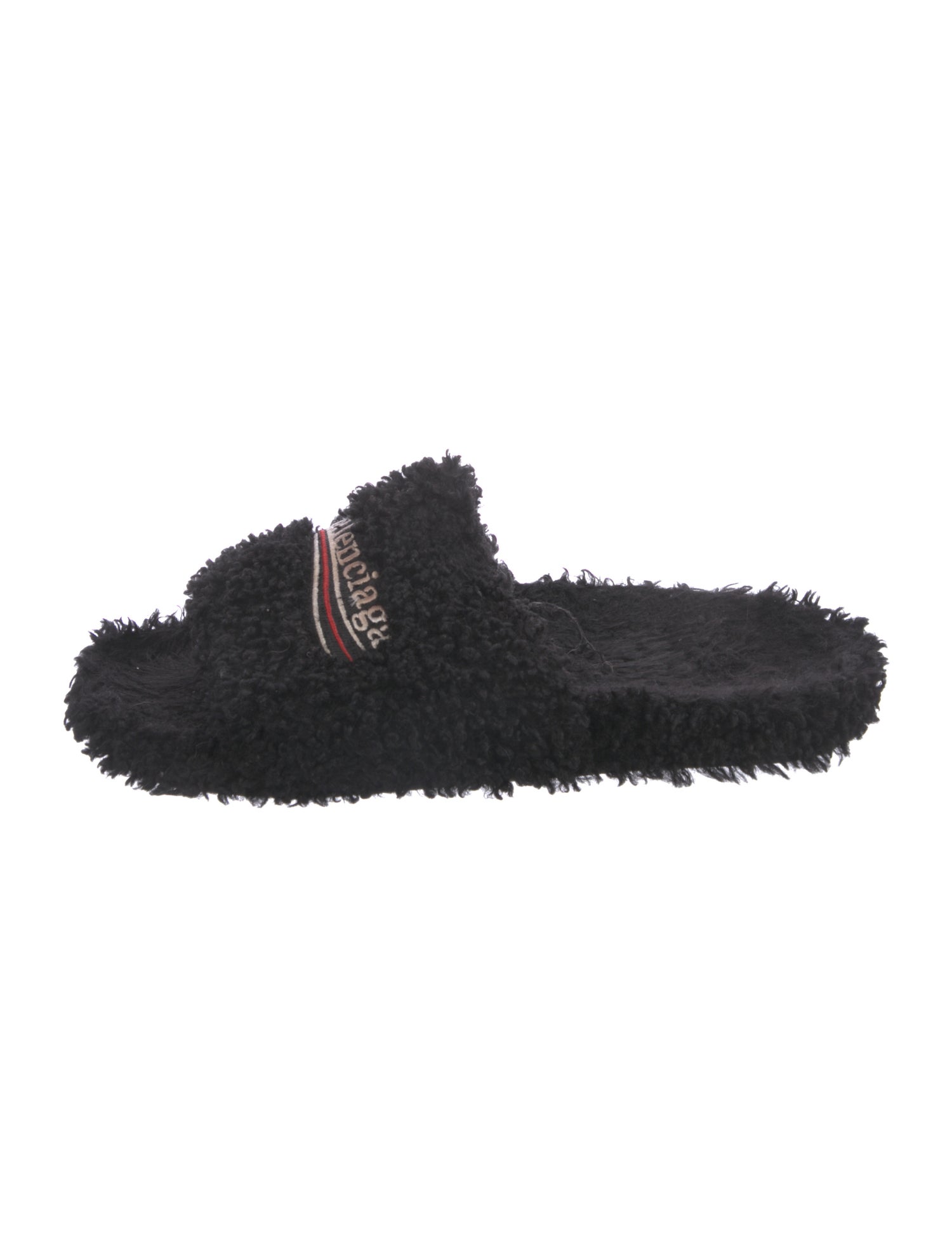 Balenciaga Shearling Embroidered Accent Slides