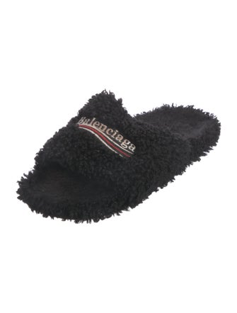 Balenciaga Shearling Embroidered Accent Slides