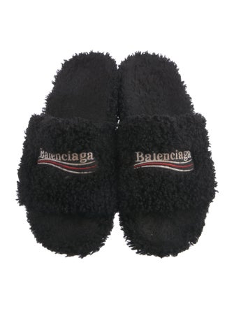 Balenciaga Shearling Embroidered Accent Slides