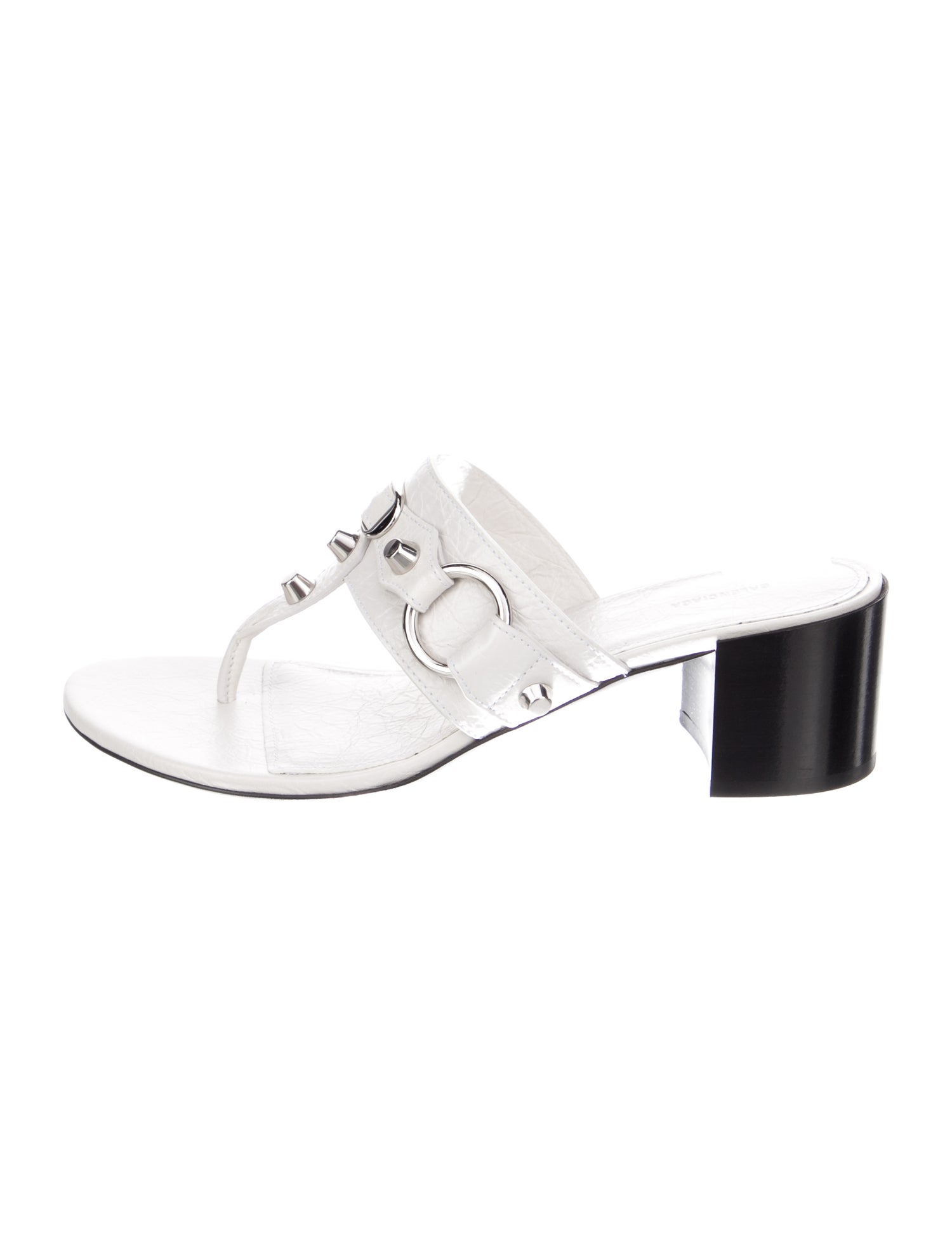 Balenciaga Leather Studded Accents T-Strap Sandals