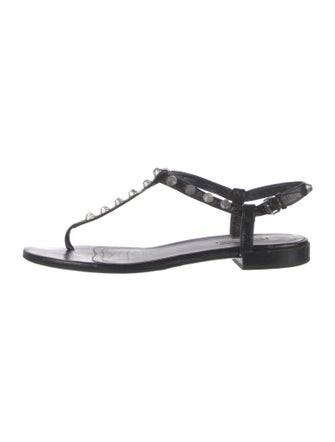 Balenciaga Leather Studded Accents T-Strap Sandals