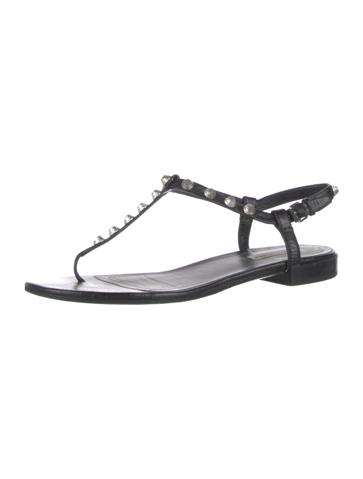 Balenciaga Leather Studded Accents T-Strap Sandals