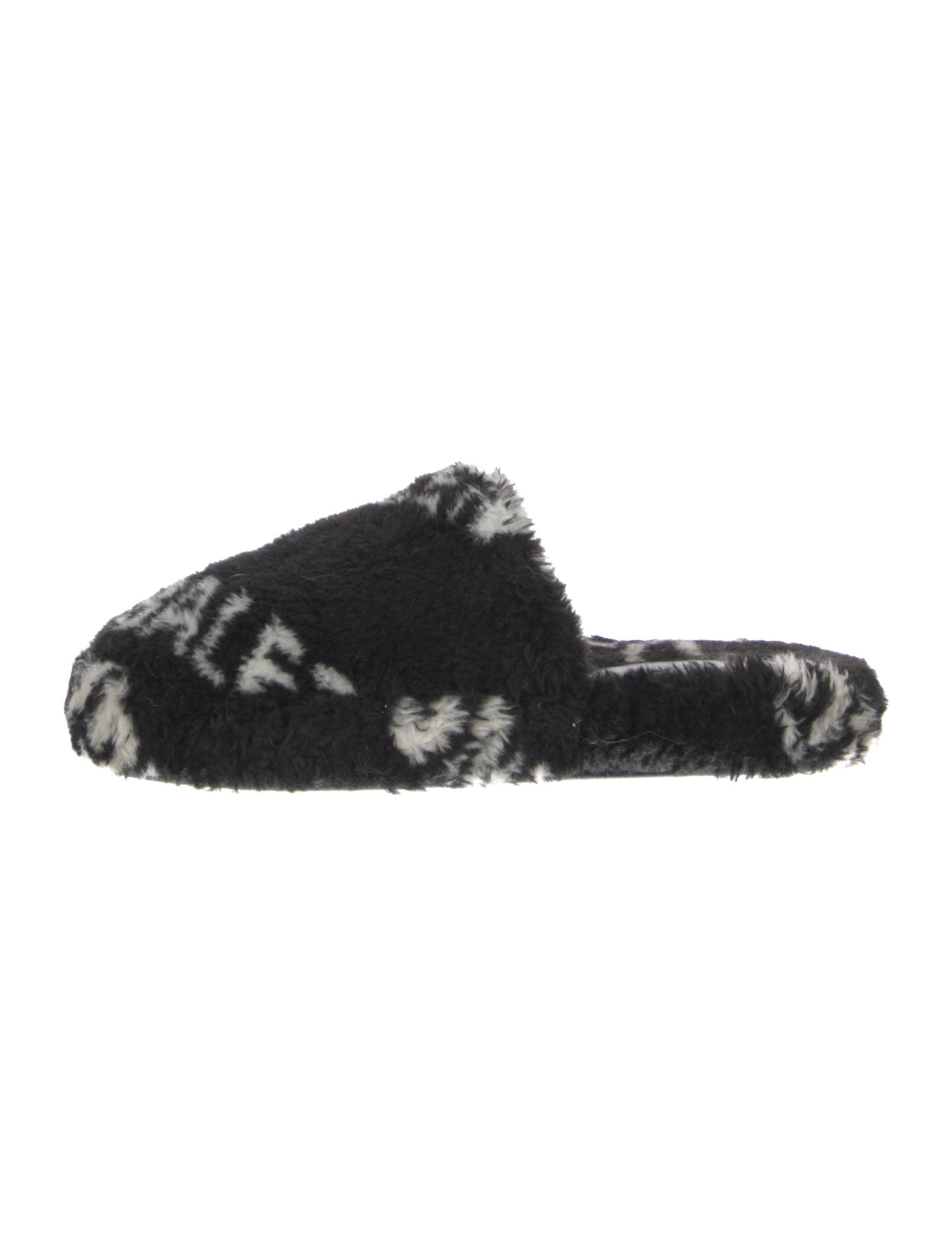 Balenciaga Signature Logo Faux Fur Slippers