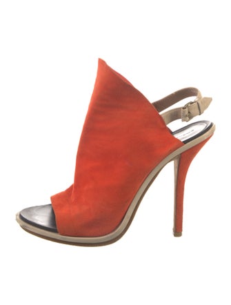 Balenciaga Suede Colorblock Pattern Slingback Sandals