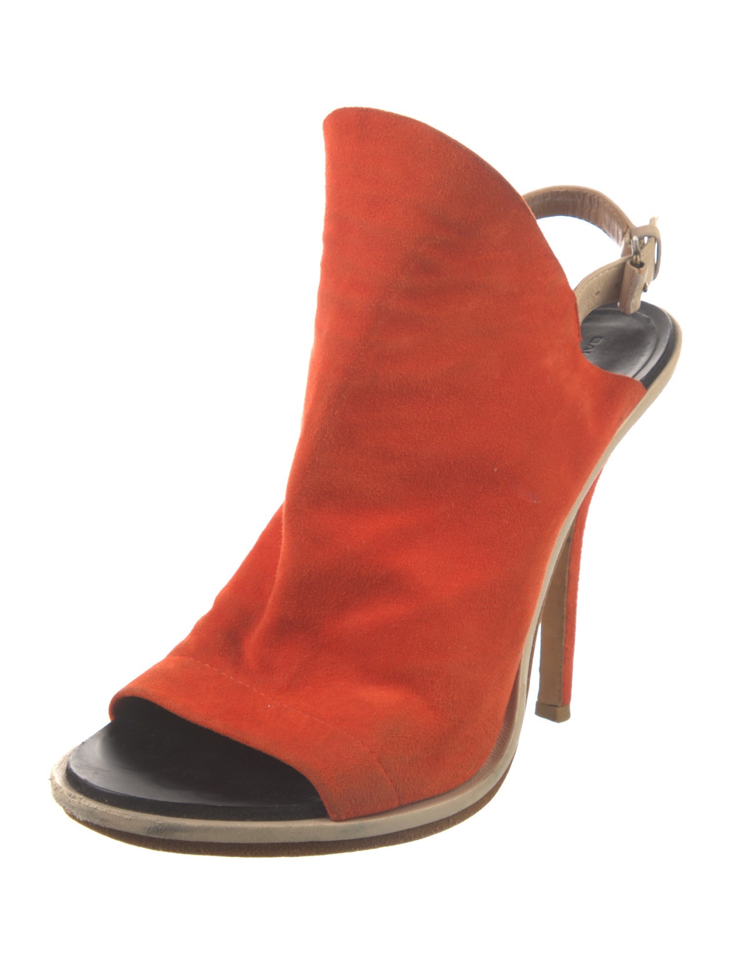 Balenciaga Suede Colorblock Pattern Slingback Sandals