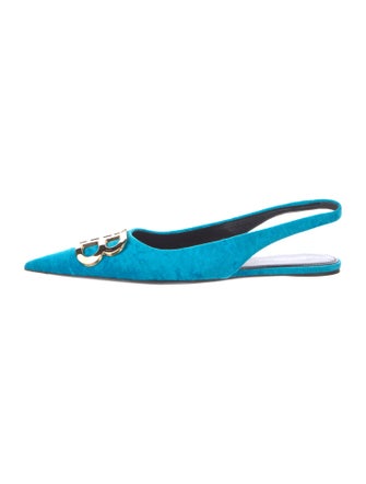 Balenciaga Signature Logo Velvet Slingback Flats