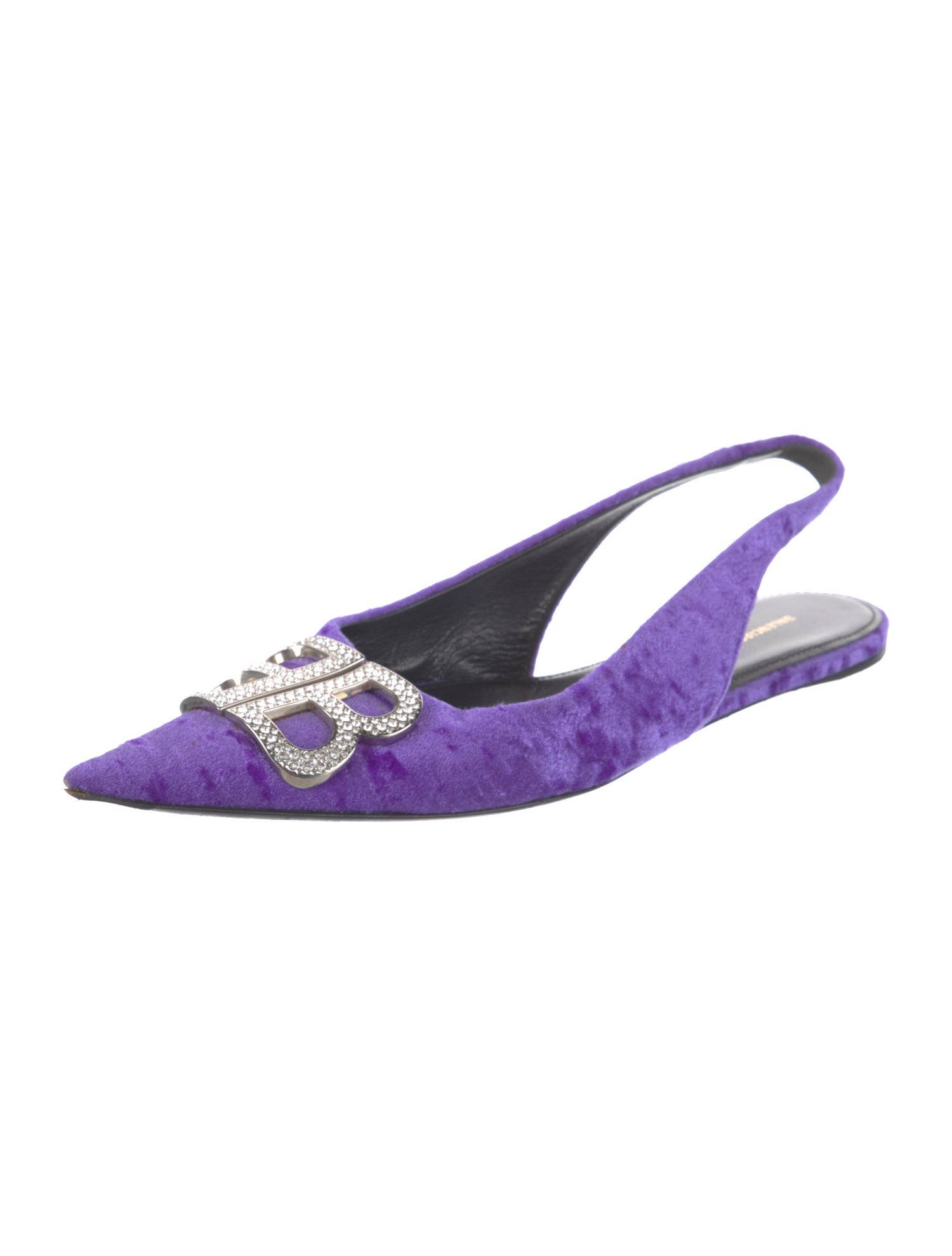 Balenciaga Velvet Crystal Embellishments Slingback Flats